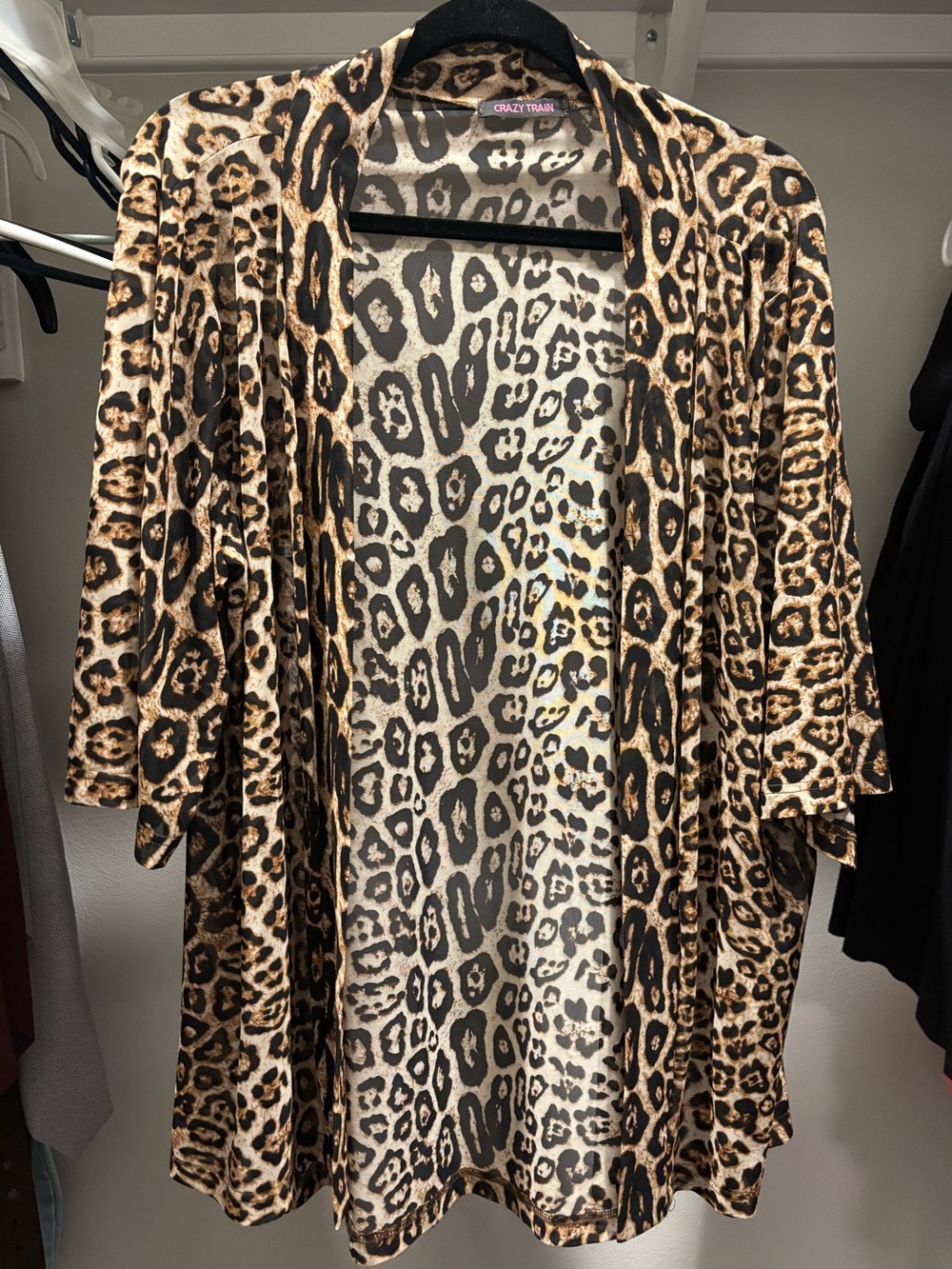 Crazy Train Leopard Print Open Front Kimono Jacket - Tan & Black